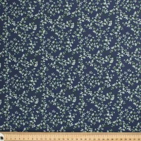 Petite Studio Blue Collection #05 Small Green Floral Vines on Dark Blue Cotton Prints