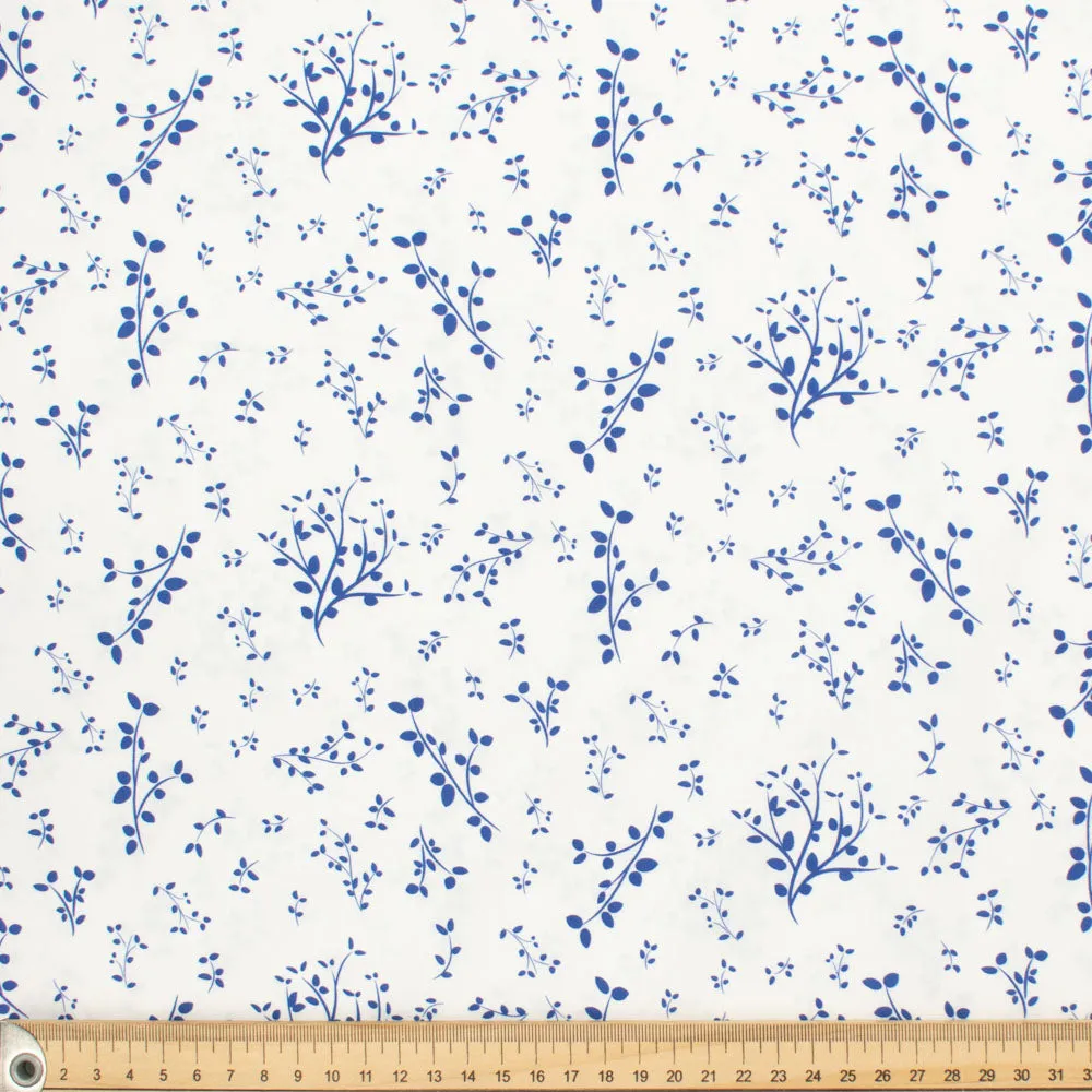 Petite Studio Blue Collection #10 Blue Small Leaves on White Cotton Prints