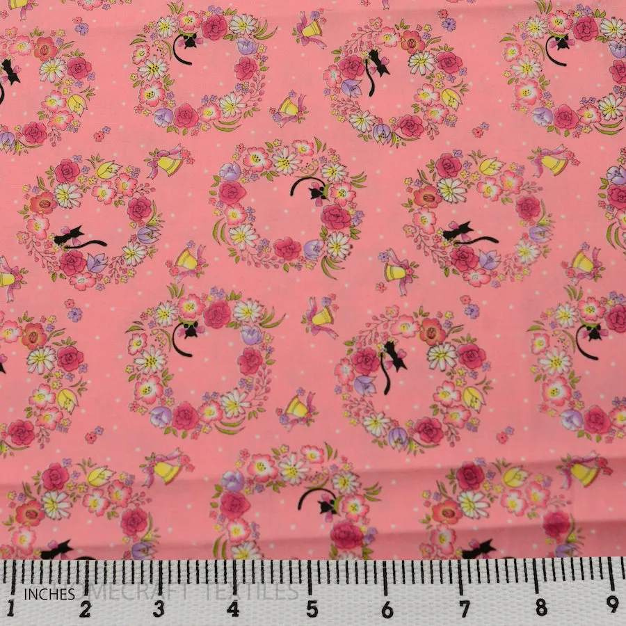 Pink Floral Wreath Cotton Print