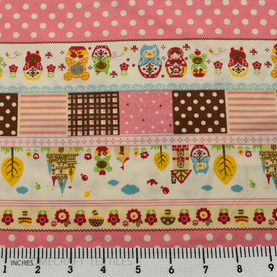 Pink Patchwork Kingdom Cotton Print