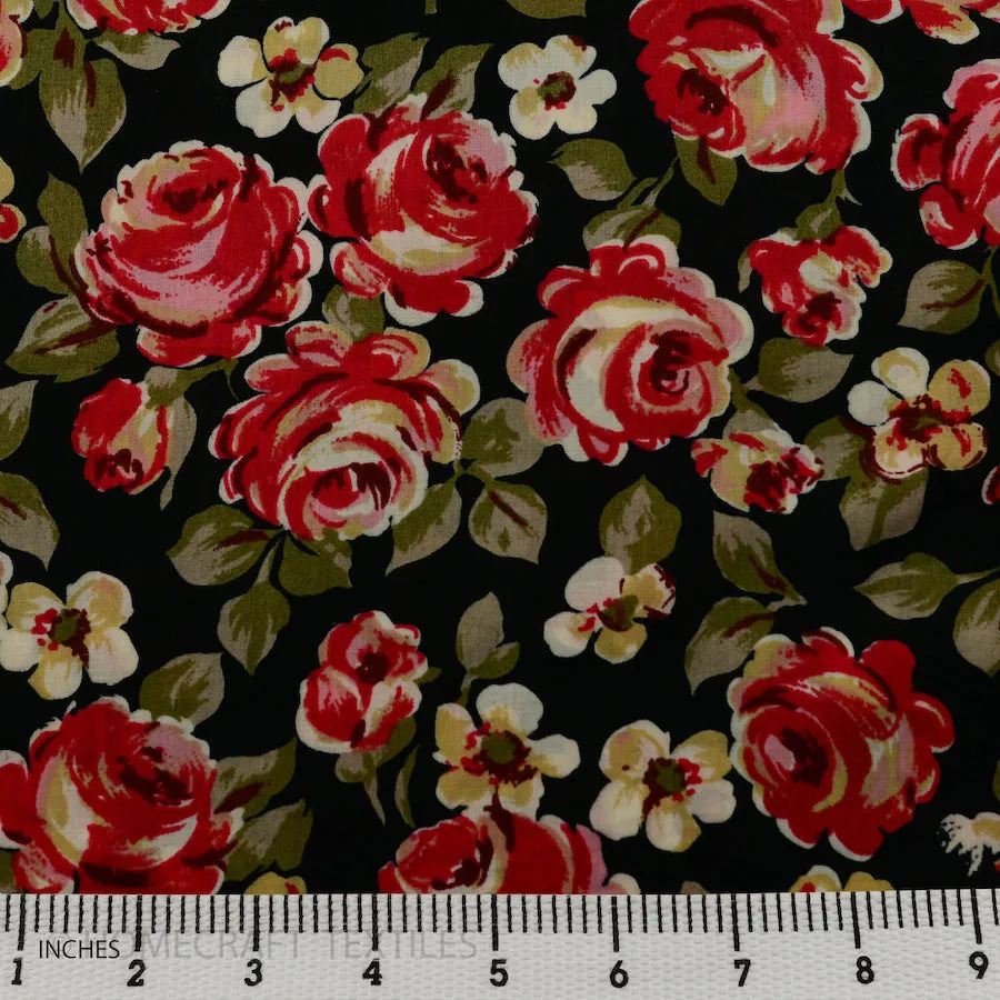 Red Flowers Cotton Print