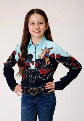 Roper Cowgirl Bordering (Black) - Girl's Western Snap Shirt