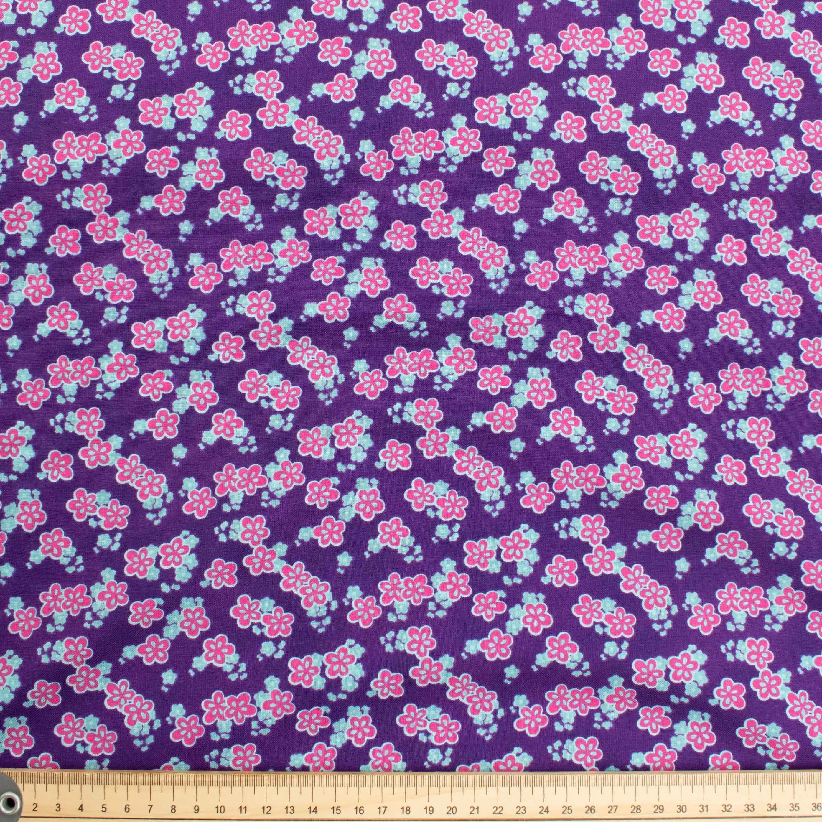 Stof Fabrics Lovely Style Floral on Purple Cotton Prints