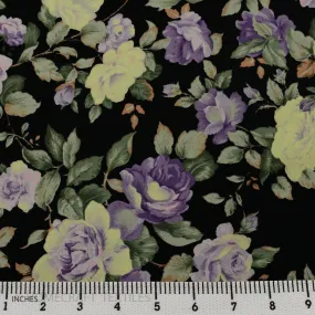 Violet Black Floral Cotton Print