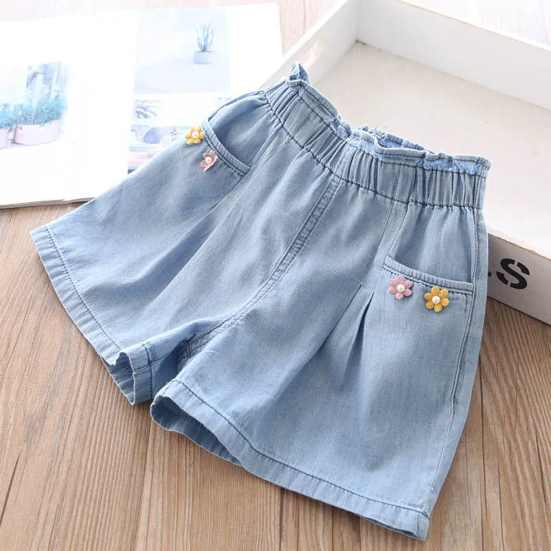 xiangtuibao  Girls' Denim Shorts Summer Thin Outer Wear Children's Pants Baby Girl Summer Wear Little Children Middle Pants Fifth Dress Pants Beautiful