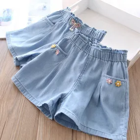 xiangtuibao  Girls' Denim Shorts Summer Thin Outer Wear Children's Pants Baby Girl Summer Wear Little Children Middle Pants Fifth Dress Pants Beautiful