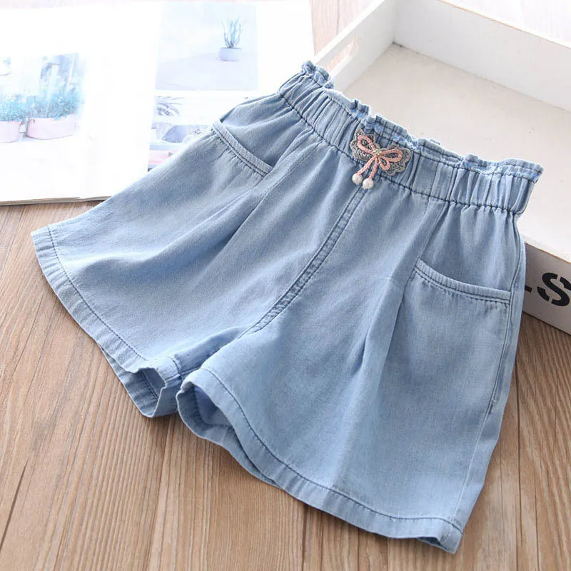 xiangtuibao  Girls' Denim Shorts Summer Thin Outer Wear Children's Pants Baby Girl Summer Wear Little Children Middle Pants Fifth Dress Pants Beautiful